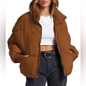 Zeagoo brown full zip baggy puffer jacket size medium NWT